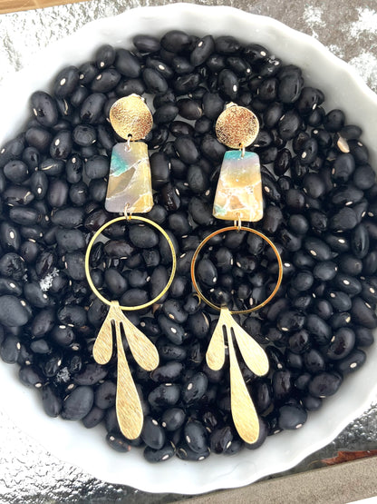 Geometric Long Dangle Earrings - High Shine Faux Stone