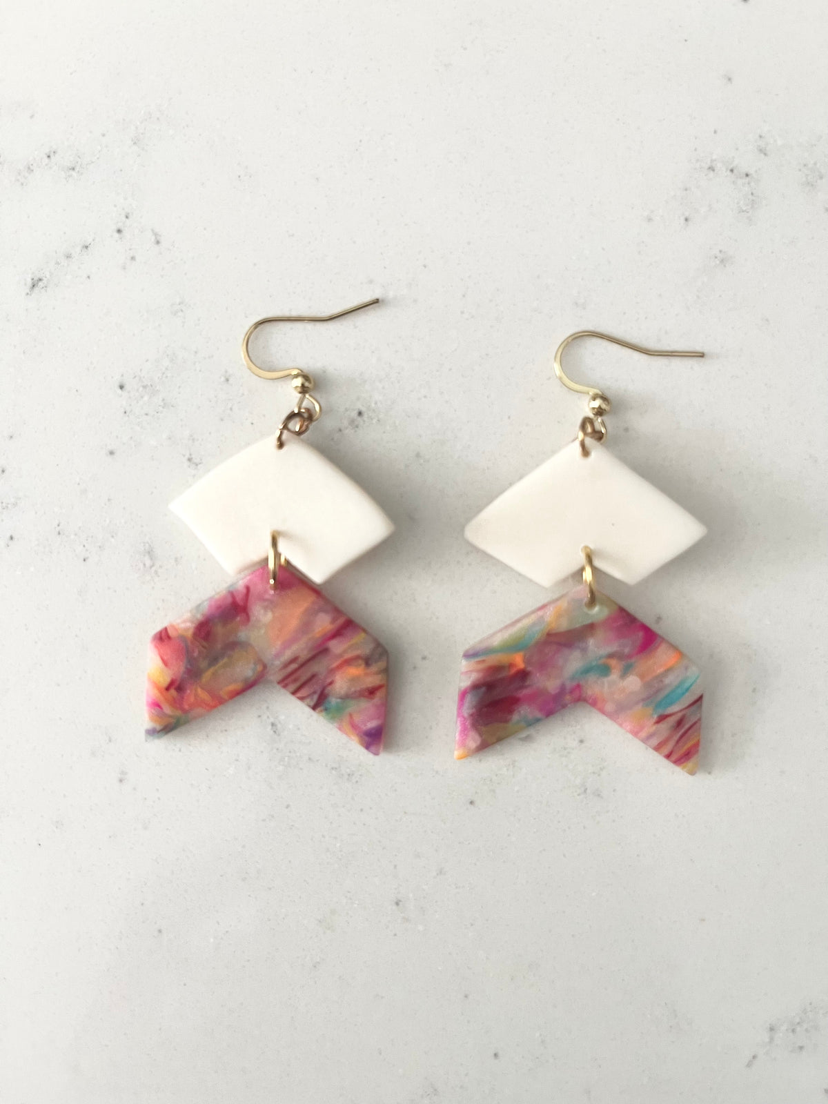 White Sparkle and Rainbow Chevron Dangles