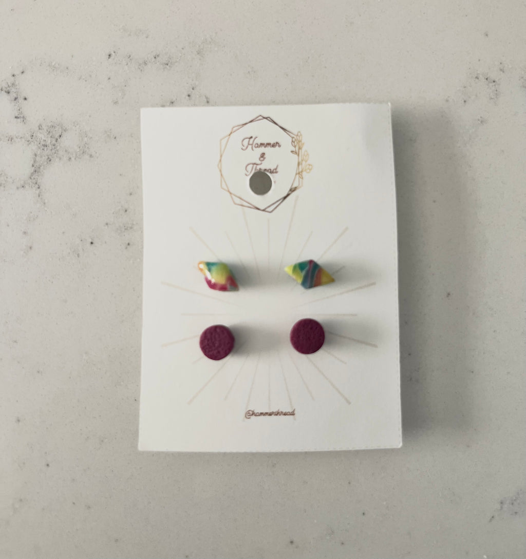 Micro Rainbow Diamond + Magenta Circle Stud Pack