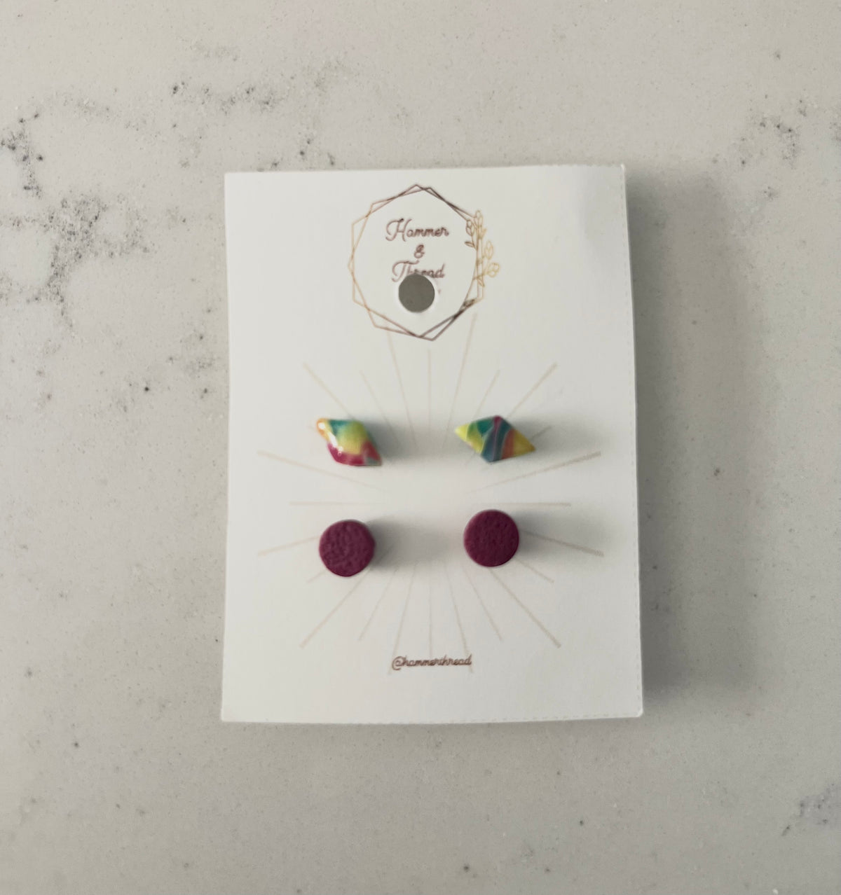 Micro Rainbow Diamond + Magenta Circle Stud Pack