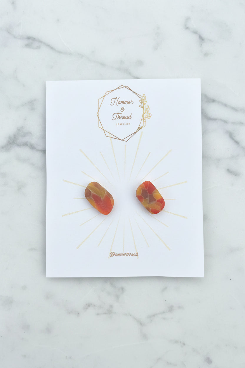Autumn mosaic pebble stud earrings, handmade polymer clay — Hammer & Thread