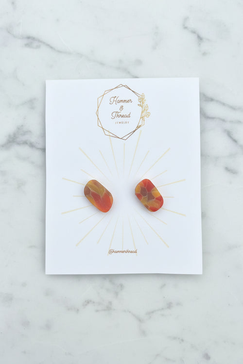 Autumn mosaic pebble stud earrings, handmade polymer clay — Hammer & Thread