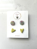 Rainbow Hexagon & Chartreuse Heart Stud Earring Pack