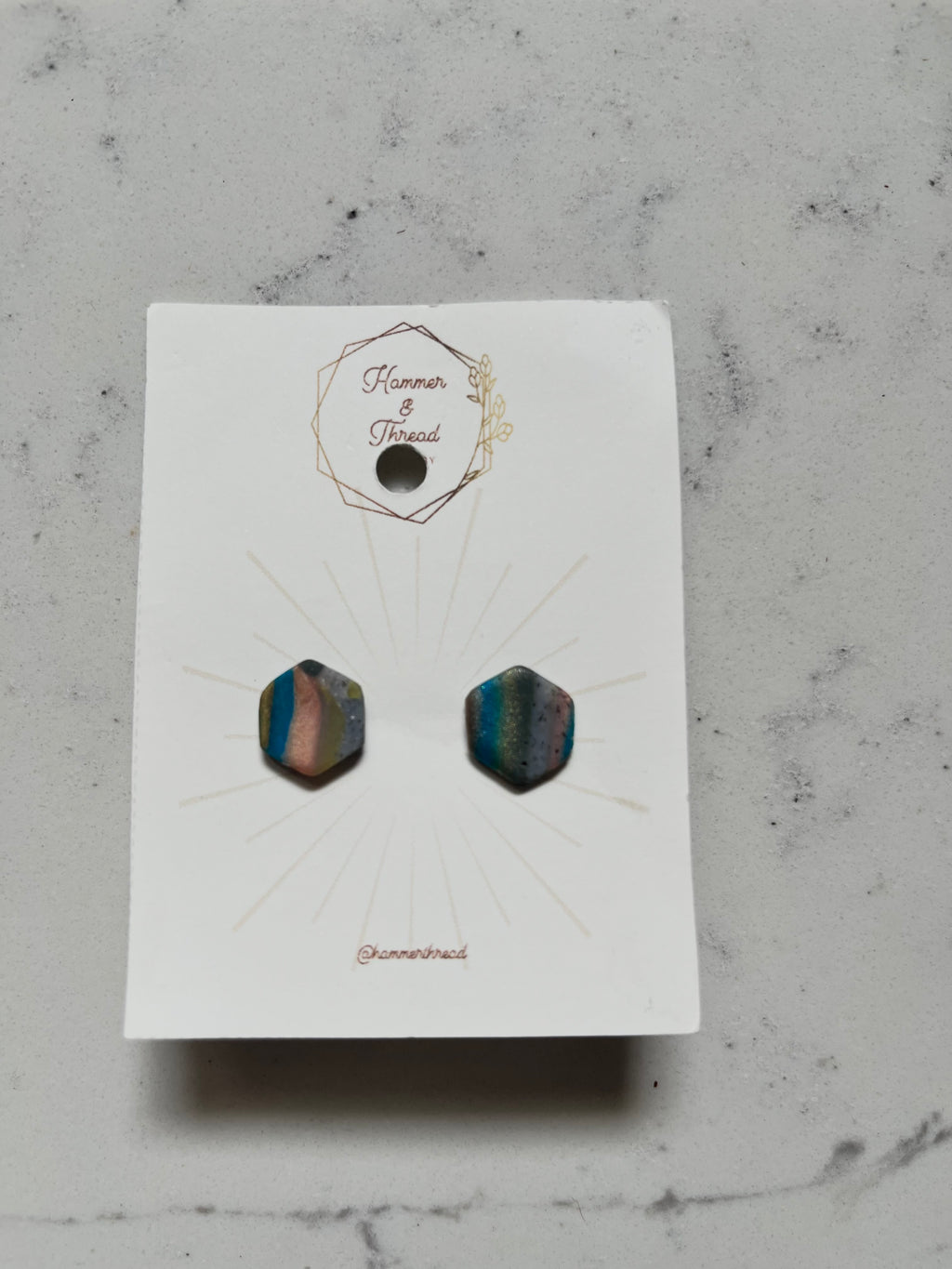 Stripy Hexagon Studs