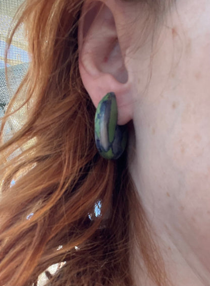 Green Marble Huggy Earrings