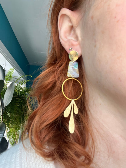 Geometric Long Dangle Earrings - High Shine Faux Stone