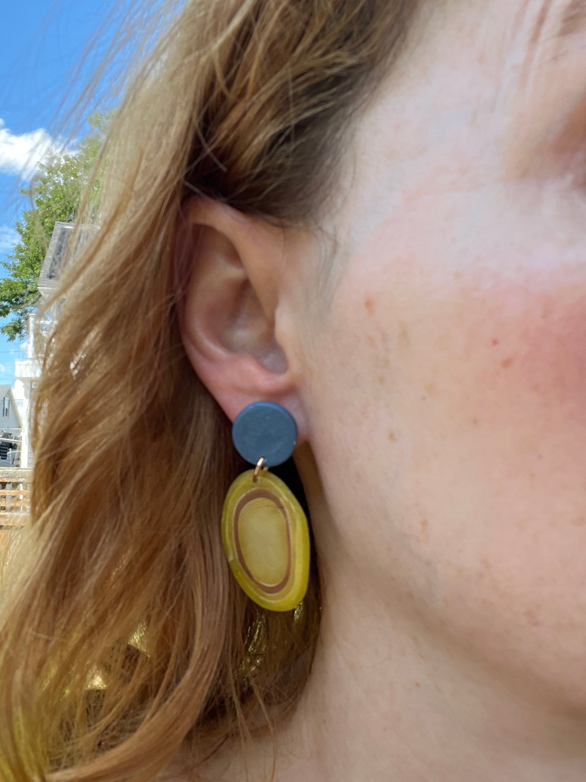 Faux Yellow Agate and Blue Dangles
