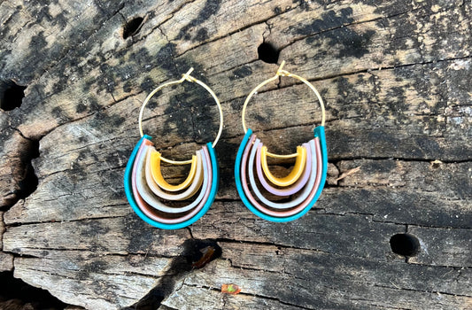 Teal Rainbow Hoop Earrings