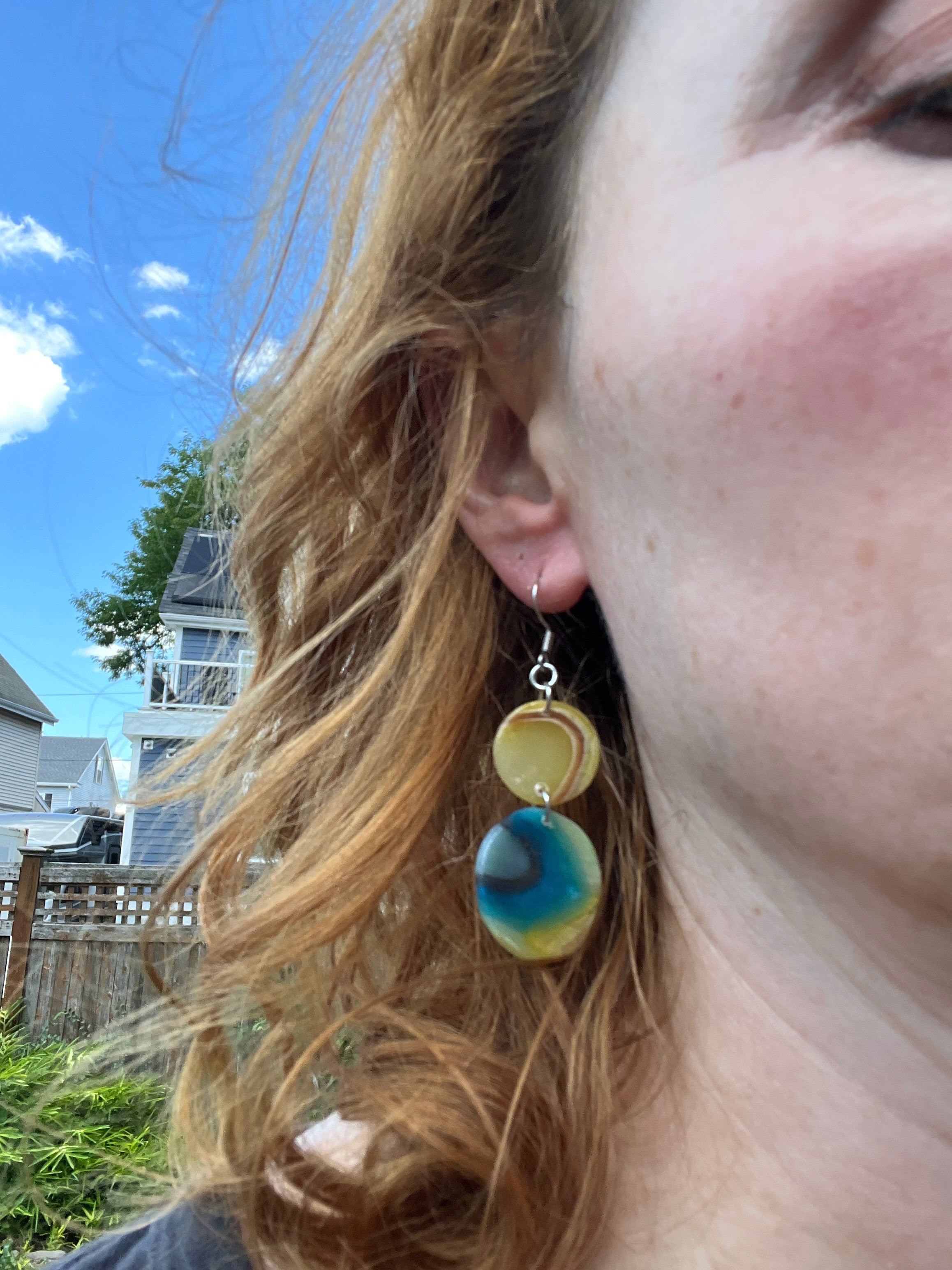 Blue and Cream Faux Agate Tiered Dangles