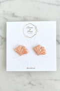 rosy golden ginko leaf stud earrings, handmade polymer clay — Hammer & Thread