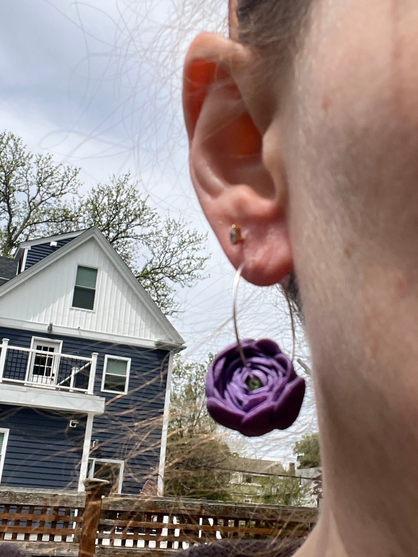 Purple Ranunculus Hoop Earrings