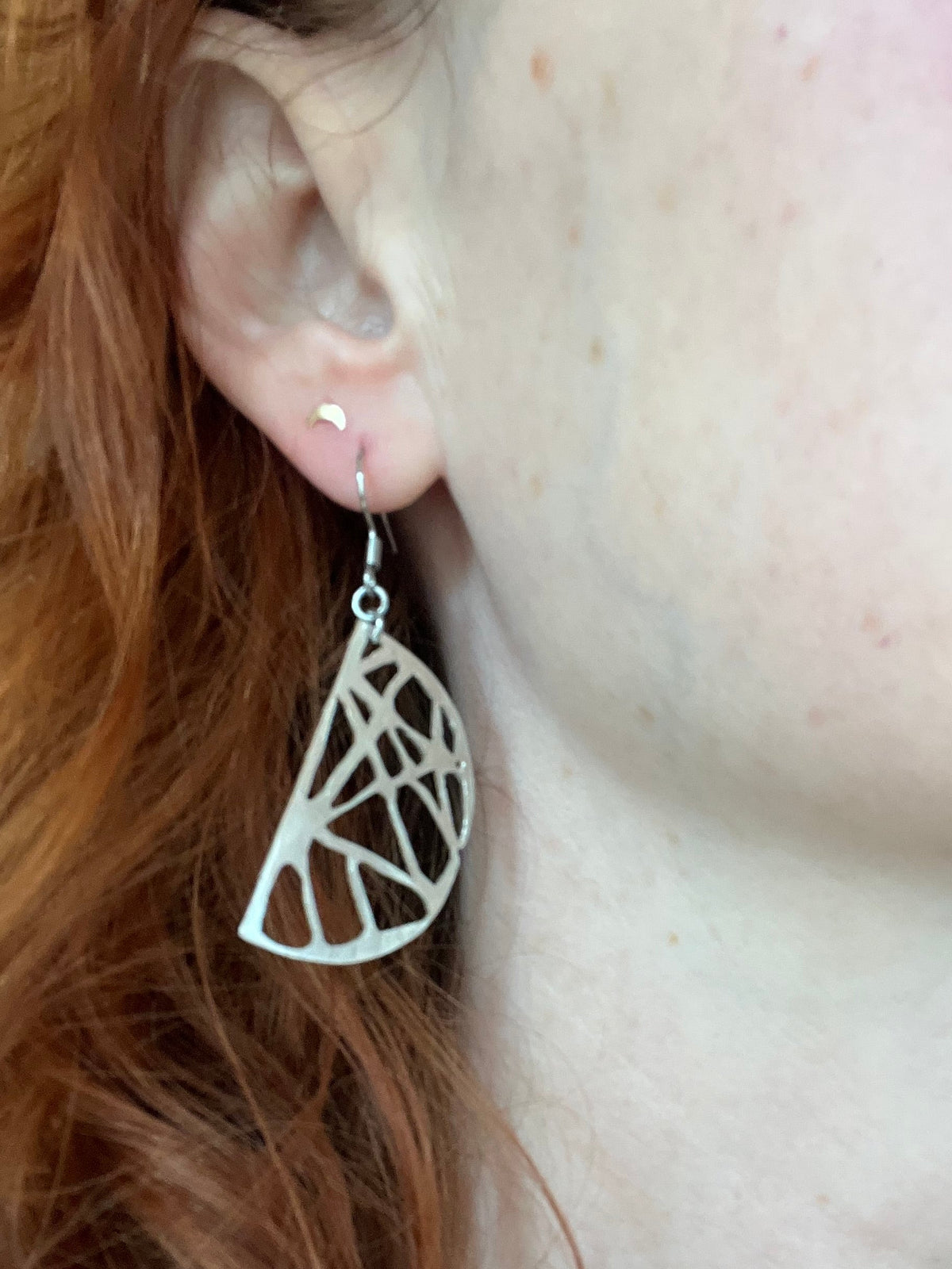 Hand-sawed abstract pattern sterling silver earrings — Hammer & Thread