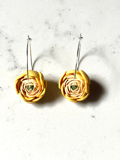 Yellow Ranunculus Hoop Earrings