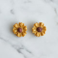 Sunflower stud earrings, handmade polymer clay — Hammer & Thread