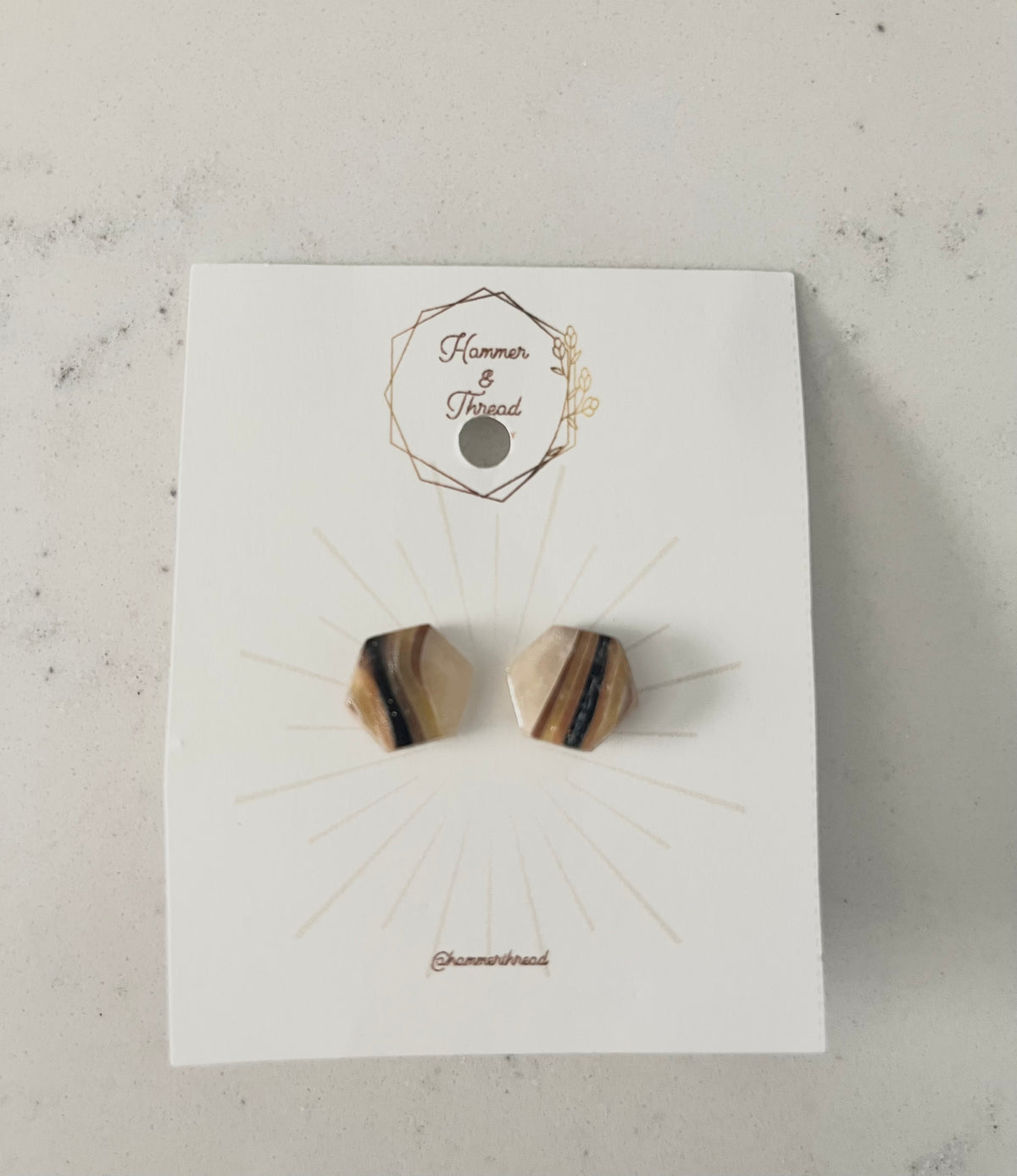 Neutral Faux Agate Hexagon Studs