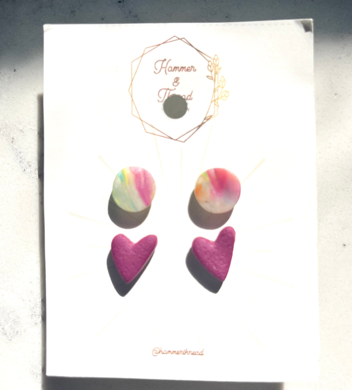 Matte Rainbow Circle & Magenta Heart Stud Earring Pack