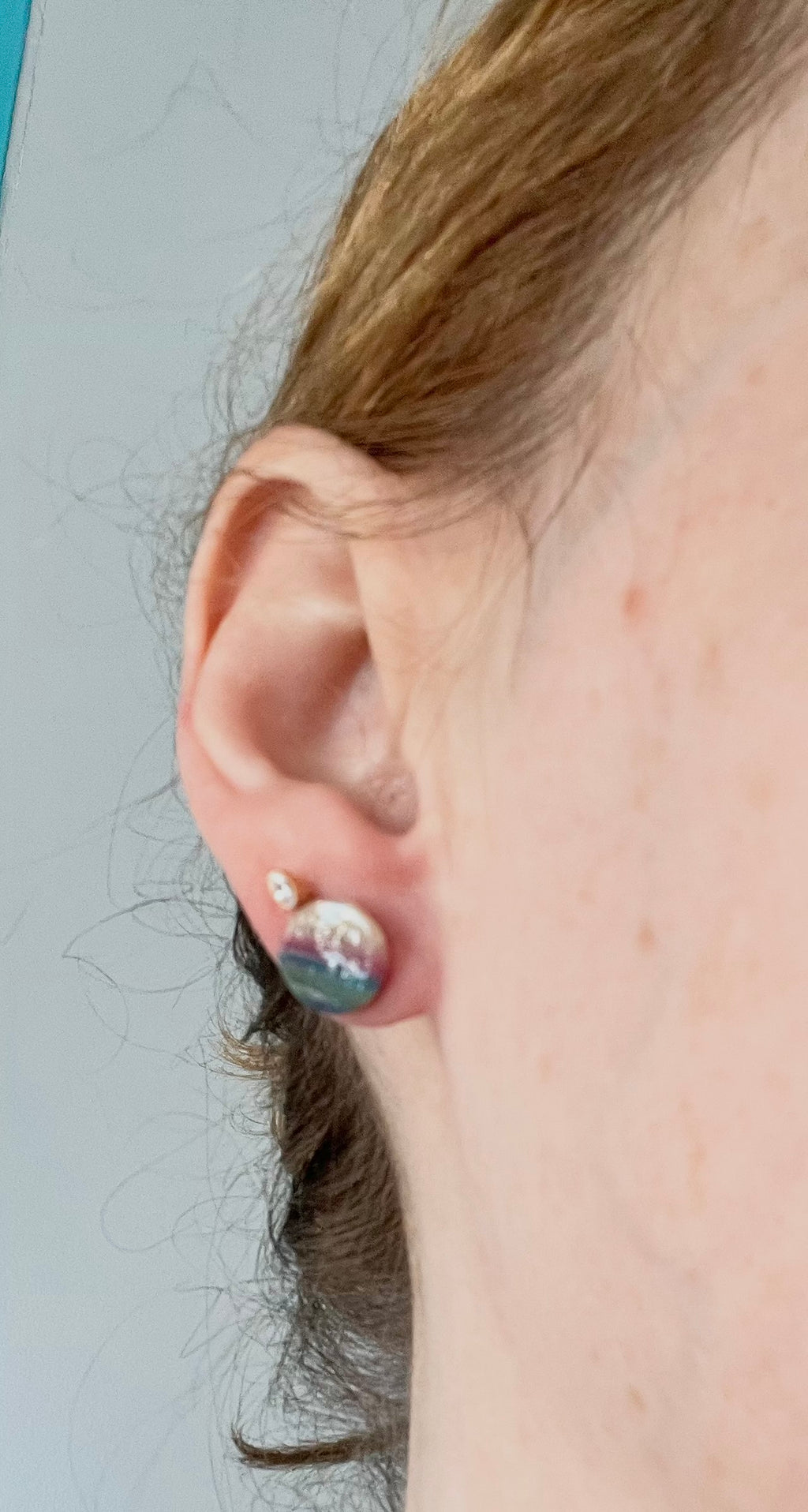 Magenta Blue Faux Agate Circle Studs