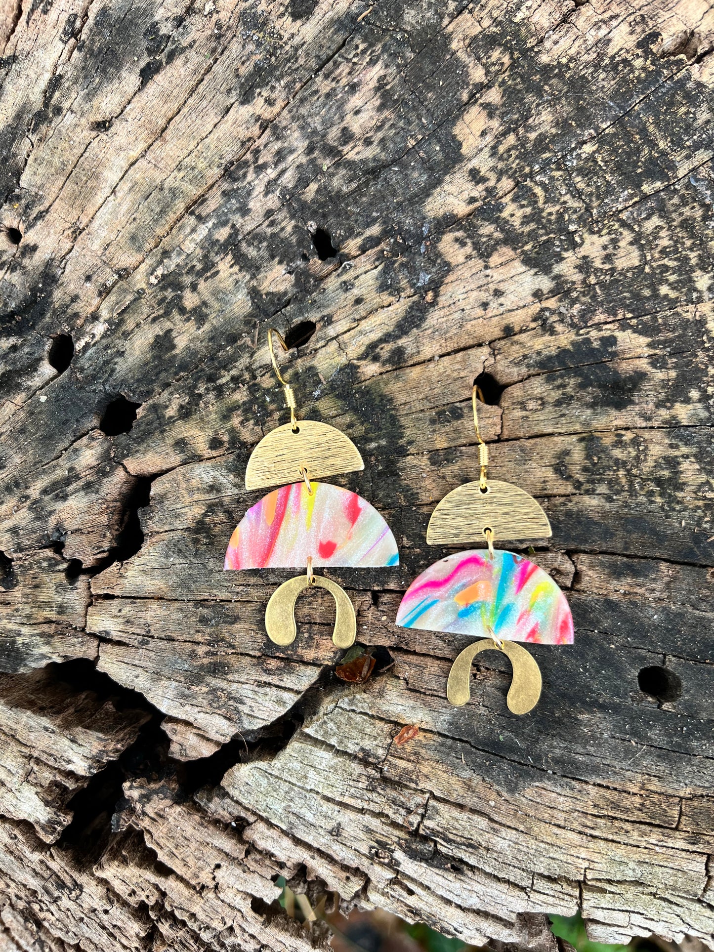 Geometric Tiered Semi Circle Dangle Earrings