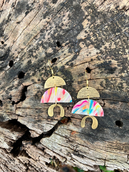 Geometric Tiered Semi Circle Dangle Earrings