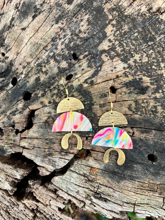 Geometric Tiered Semi Circle Dangle Earrings