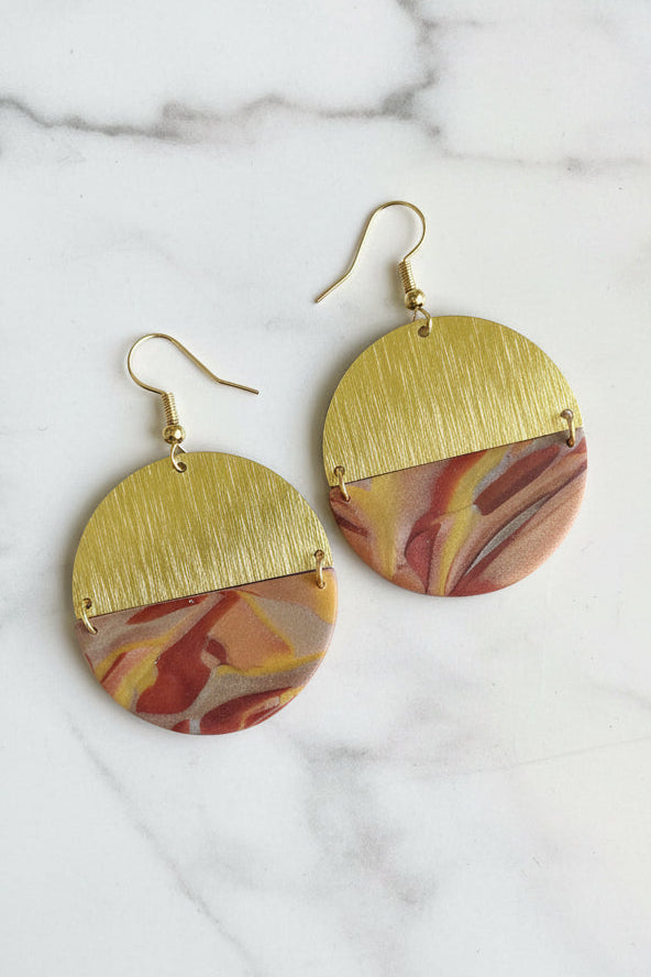Metallic mocha semi circle dangle earrings, handmade polymer clay — Hammer & Thread