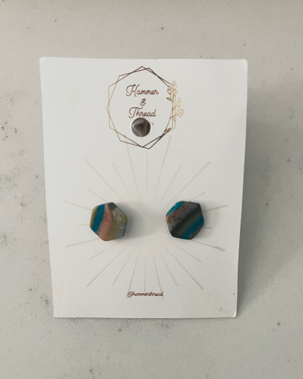 Stripy Hexagon Studs