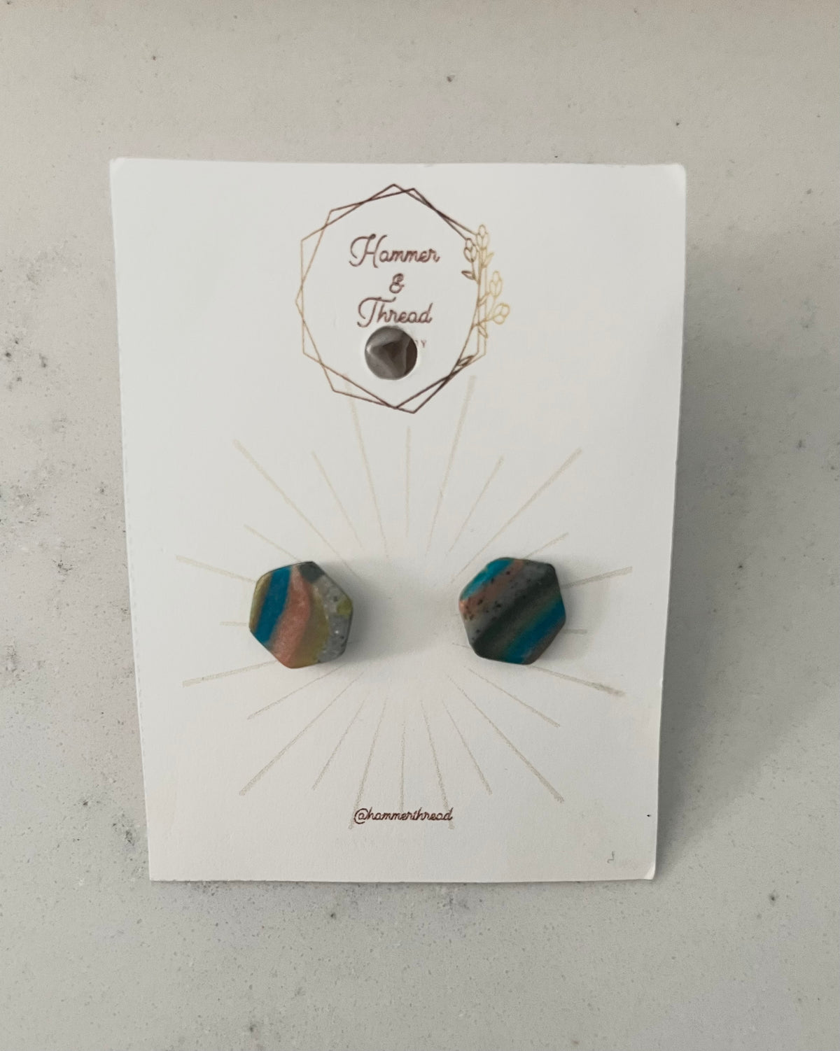 Stripy Hexagon Studs