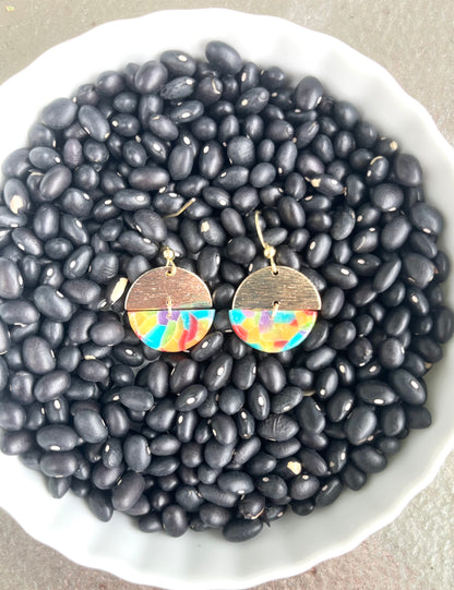Mini Rainbow & Brass Semi-Circle Dangle Earrings