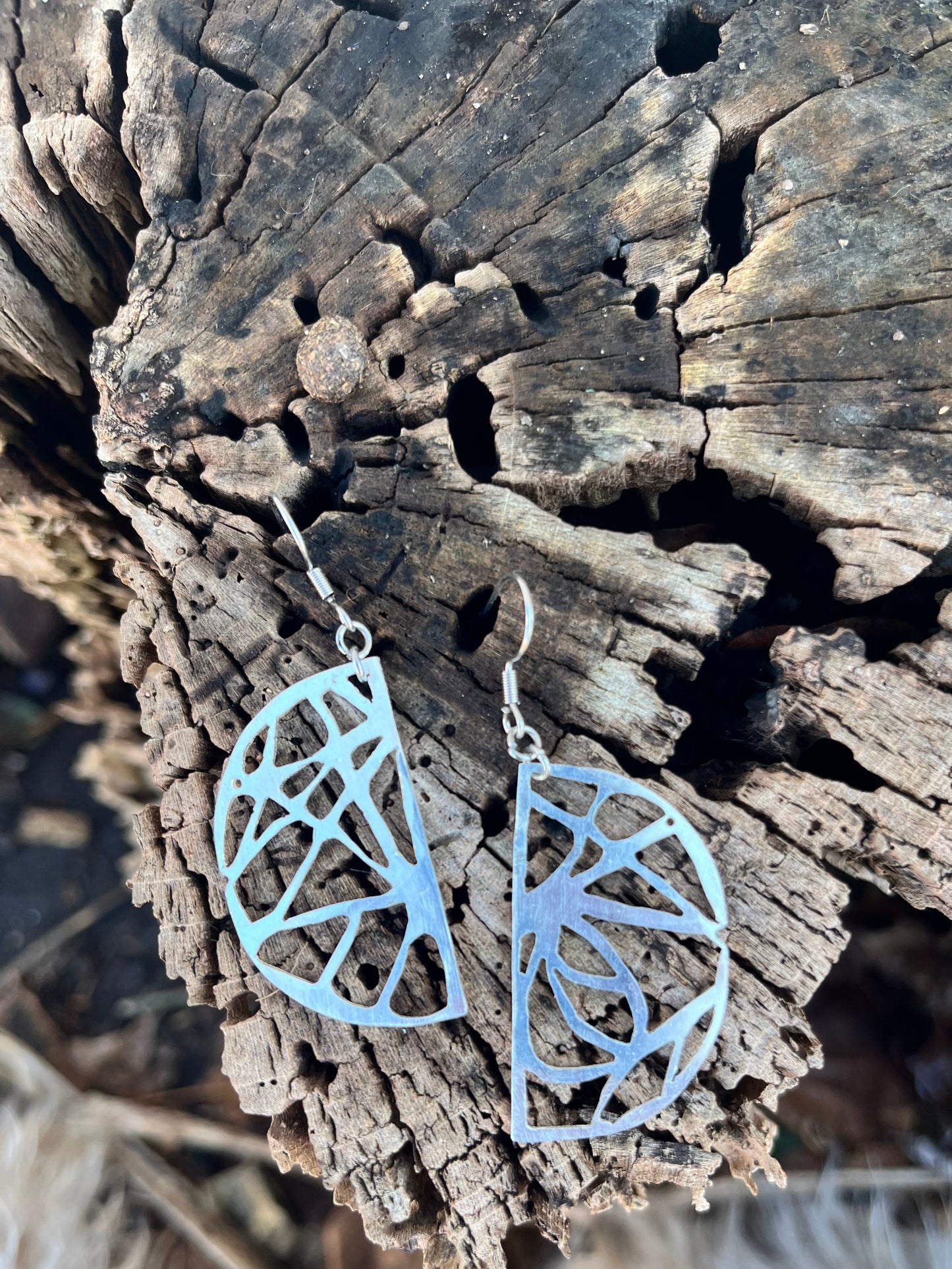 Hand-Sawed Abstract Pattern Sterling Silver Earrings