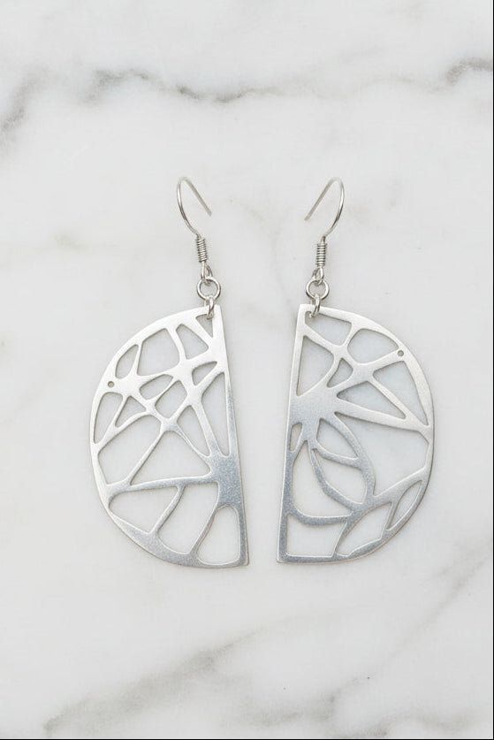 Hand-sawed abstract pattern sterling silver earrings — Hammer & Thread