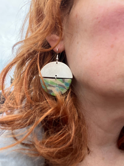 Aqua Mosaic Sterling Silver Semi Circle Dangle Earrings