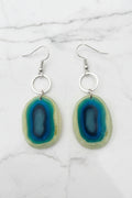 Blue Faux Agate and Stainless Steel Circle Dangles