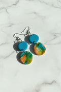 Teal & Watercolor Tiered Circle Dangle Earrings