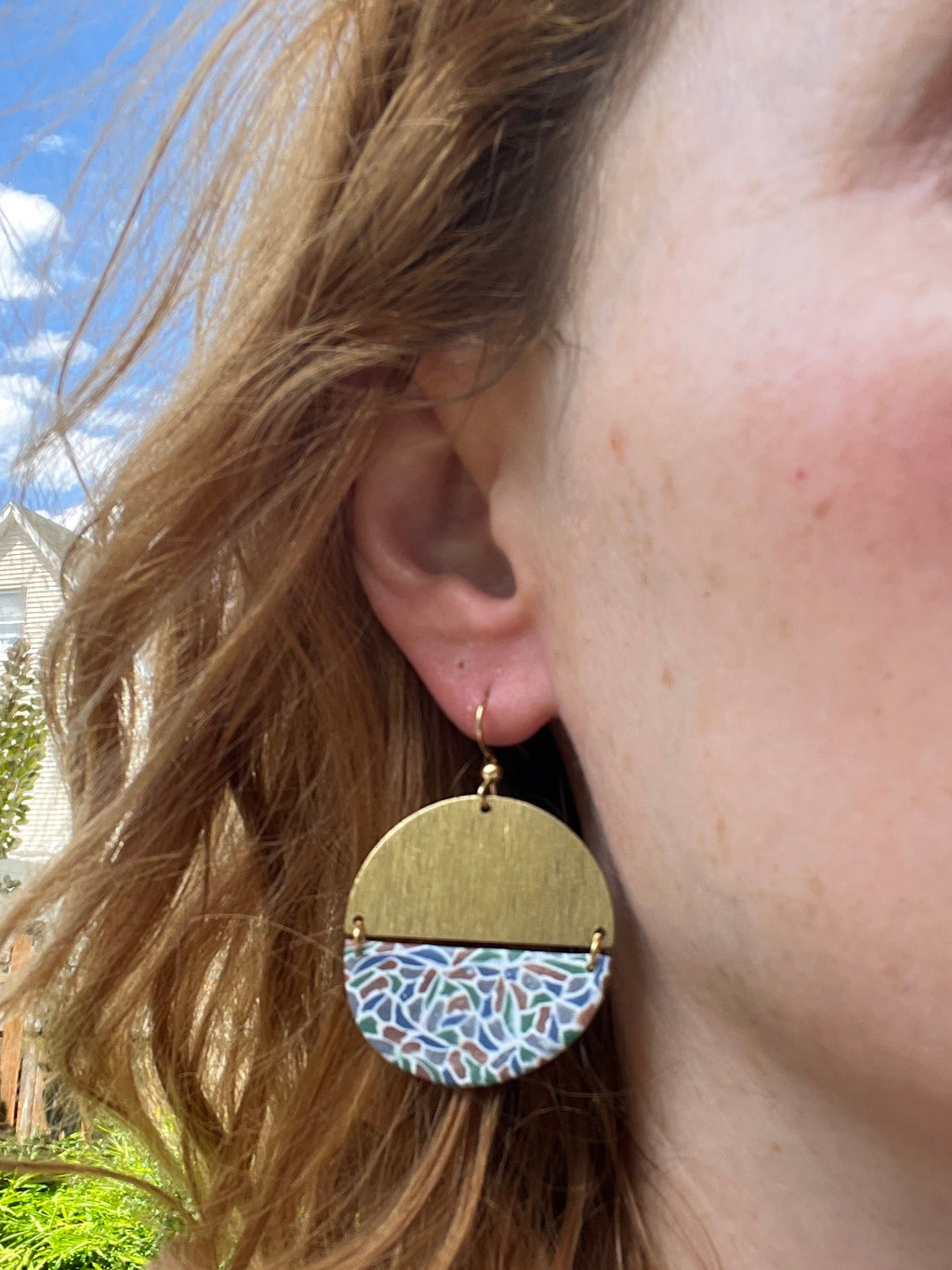 Mosaic and Brass Semi-Circle Dangles