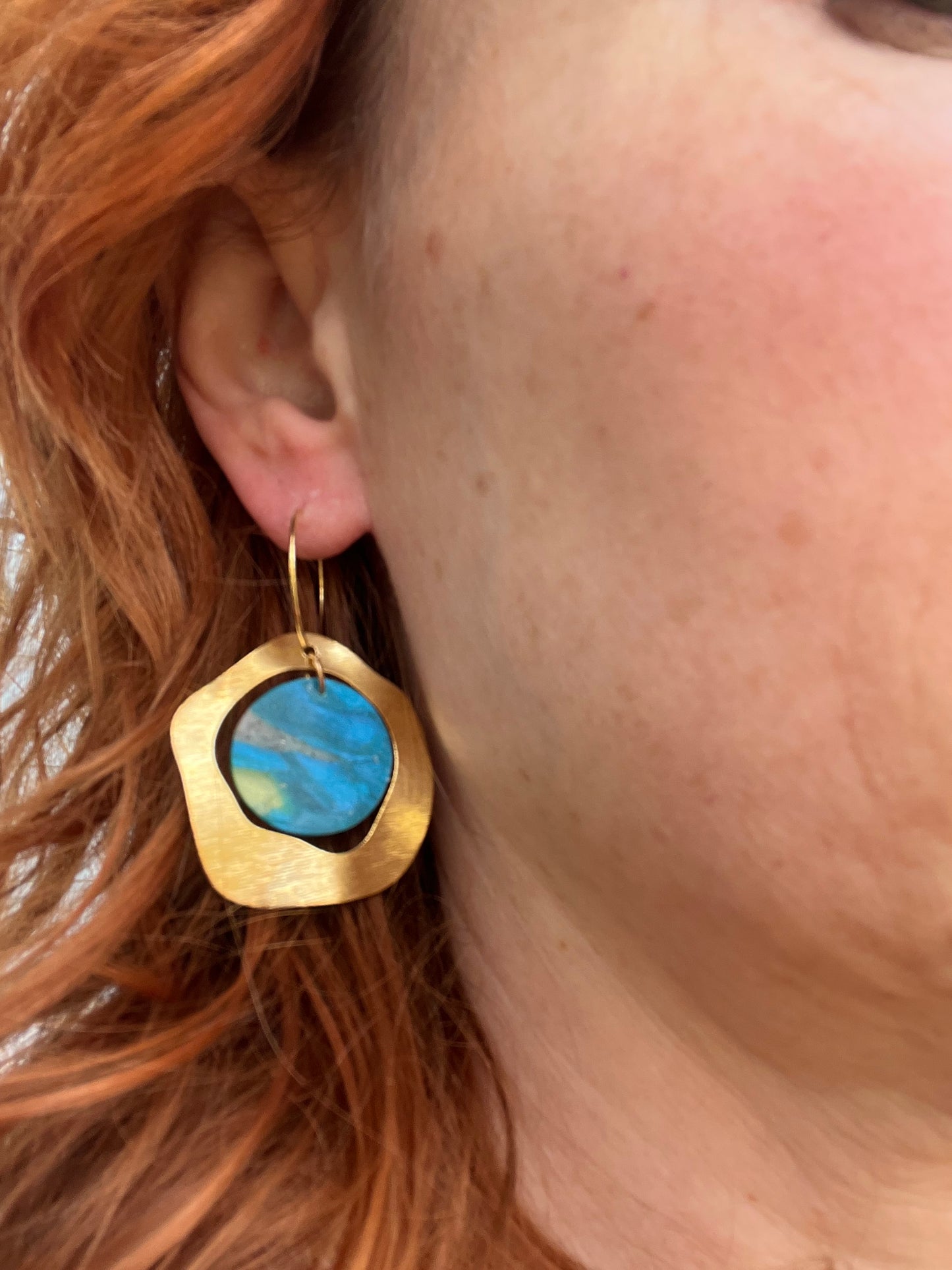 Wavy Circle Blue & Green Marble Earrings