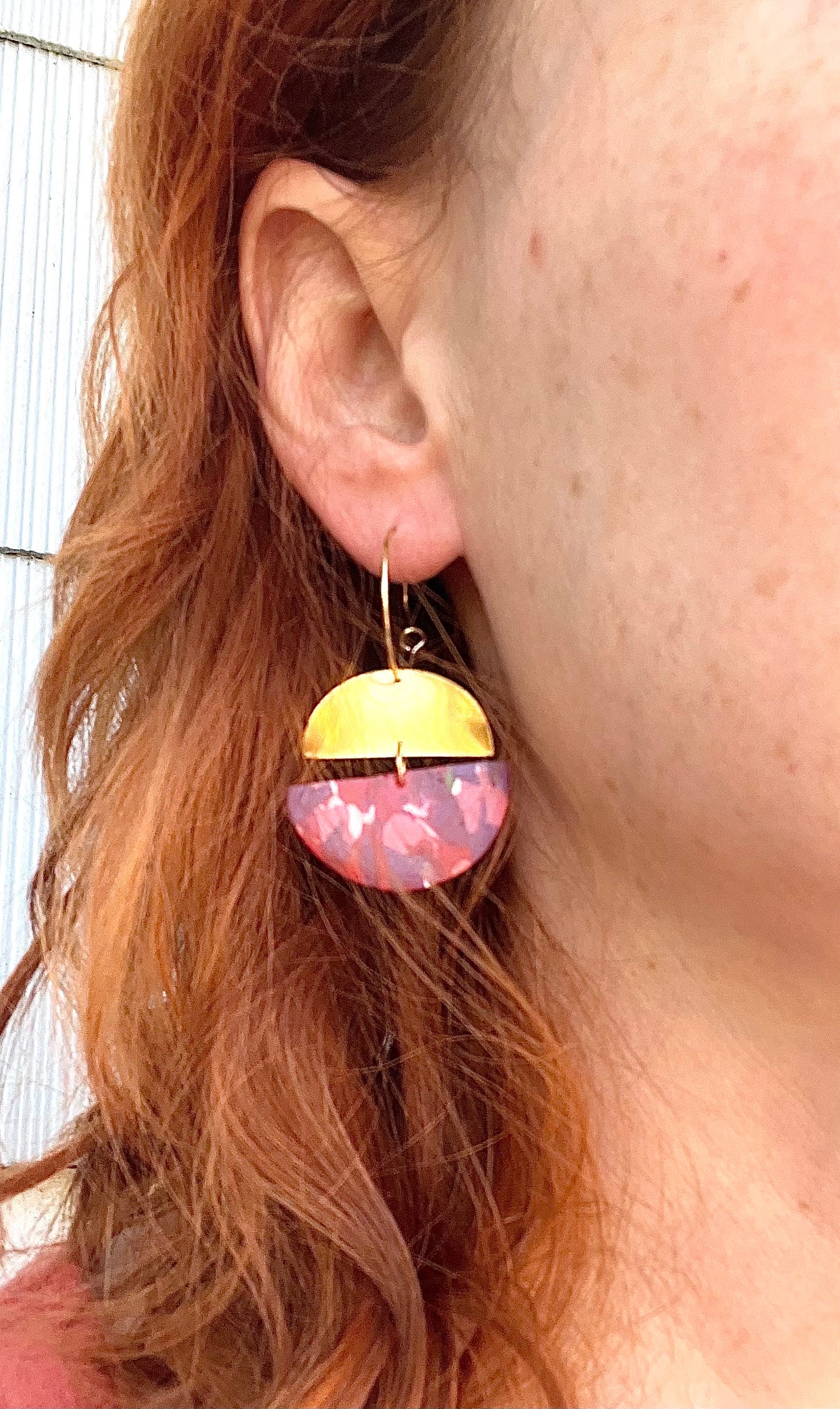 Red & Purple Marble Semi Circle Dangles