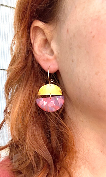Red & Purple Marble Semi Circle Dangles