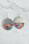Rainbow semi circle sterling silver dangle earrings, handmade polymer clay — Hammer & Thread