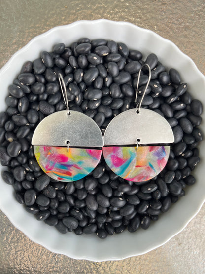 Semi Circle Sterling Silver Rainbow Dangle Earrings