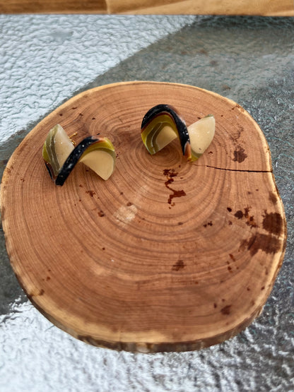 Earthy agate ripple stud earrings, handmade polymer clay— Hammer & Thread