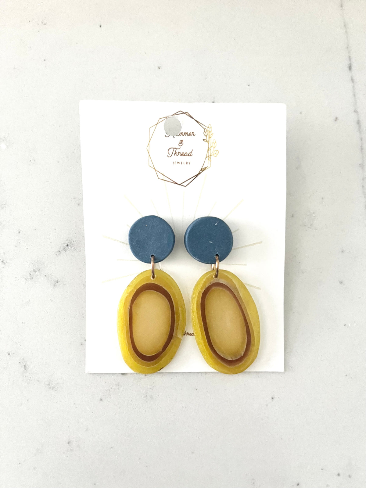 Faux Yellow Agate and Blue Dangles