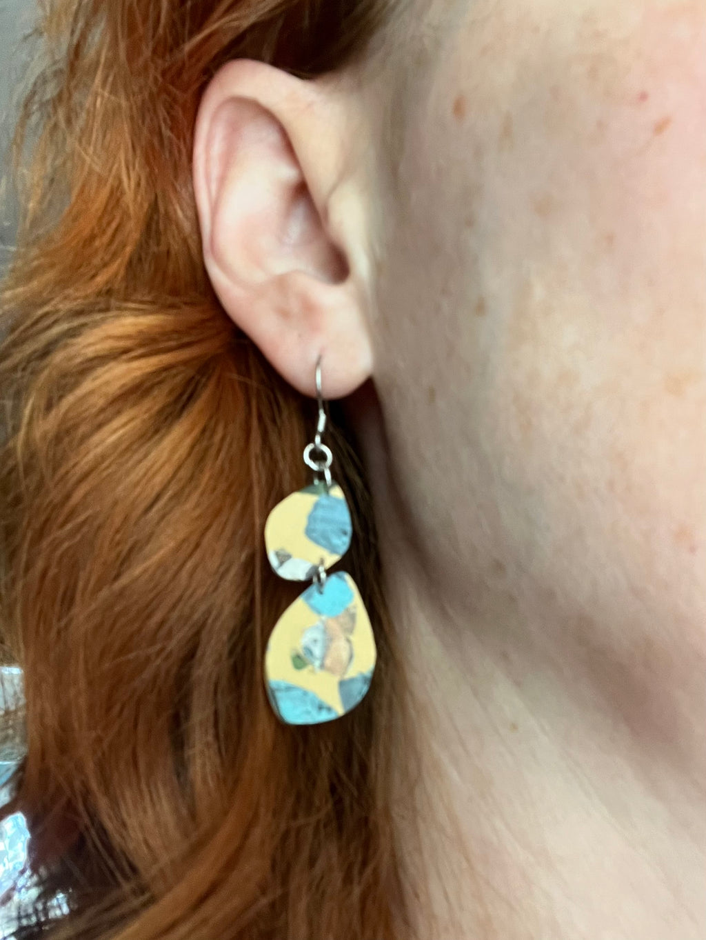 Terrazzo organic dangle earrings, handmade polymer clay — Hammer & Thread