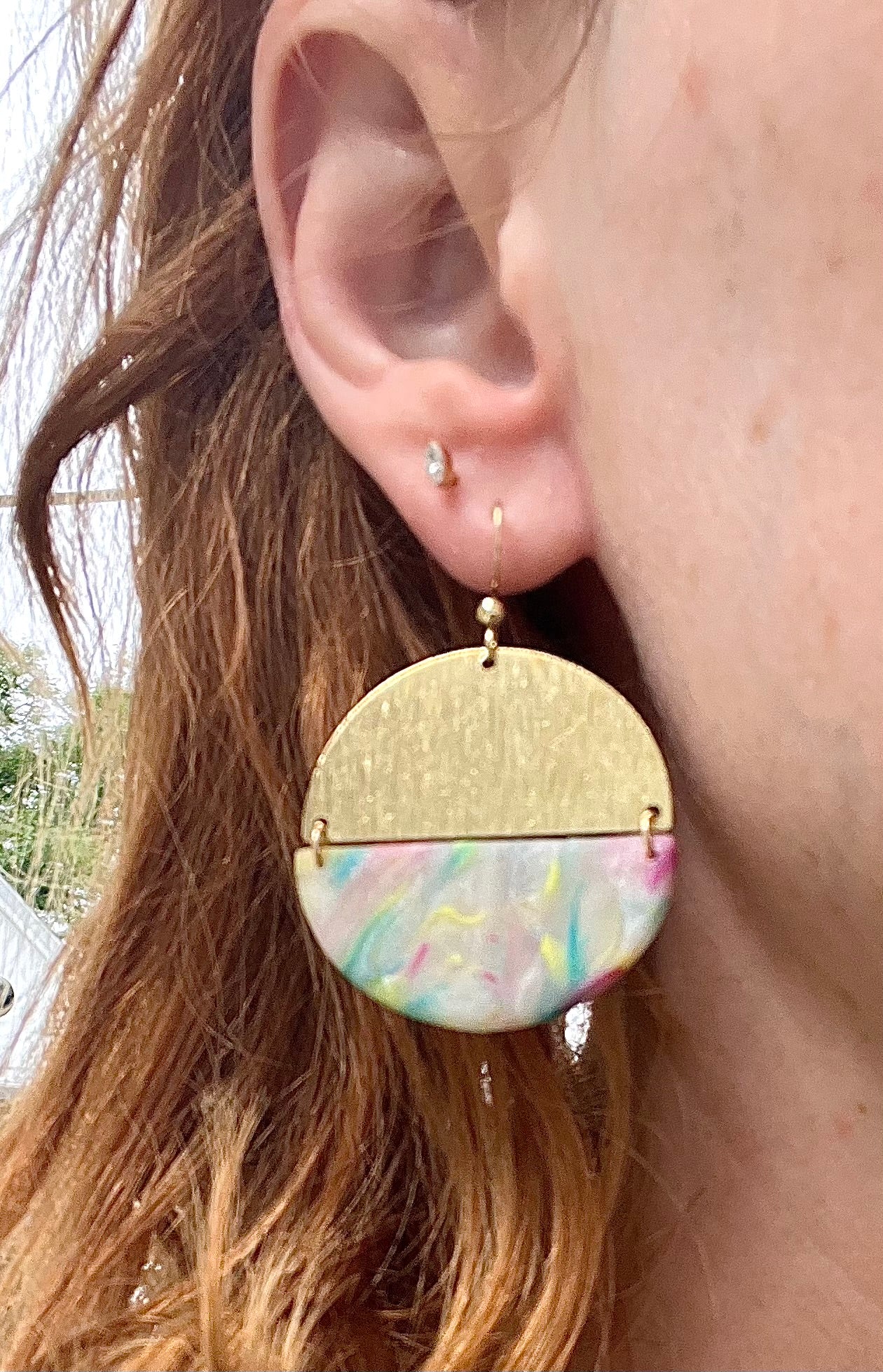 Matte Rainbow & Brass Semi-Circle Dangles