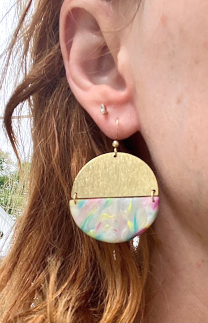 Matte Rainbow & Brass Semi-Circle Dangles