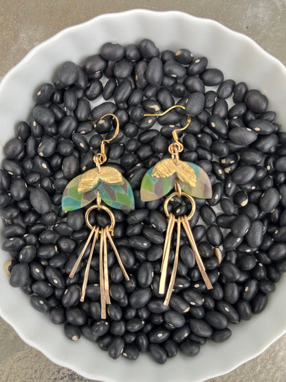 Aqua Mosaic Hammered Tassle Dangle Earrings