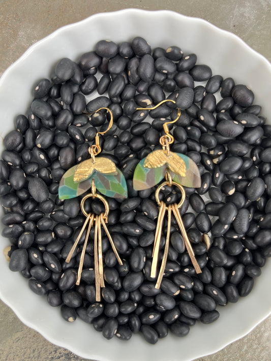 Aqua Mosaic Hammered Tassle Dangle Earrings