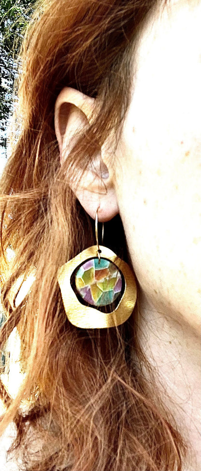 Sunlit Mosaic Dangle Hoop Earrings