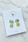 Rainbow Oval & Chartreuse Square Stud Earring Pack