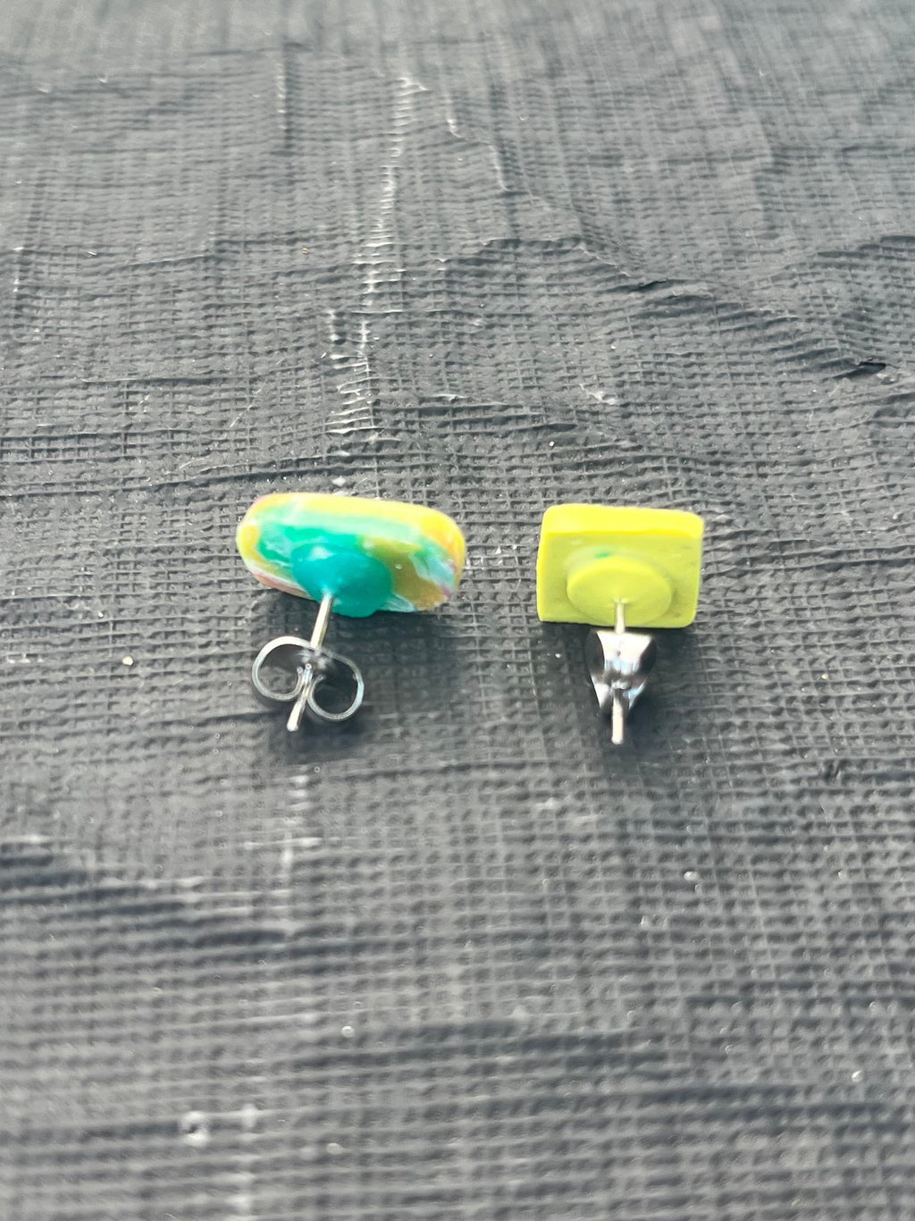 Rainbow Oval & Chartreuse Square Stud Earring Pack