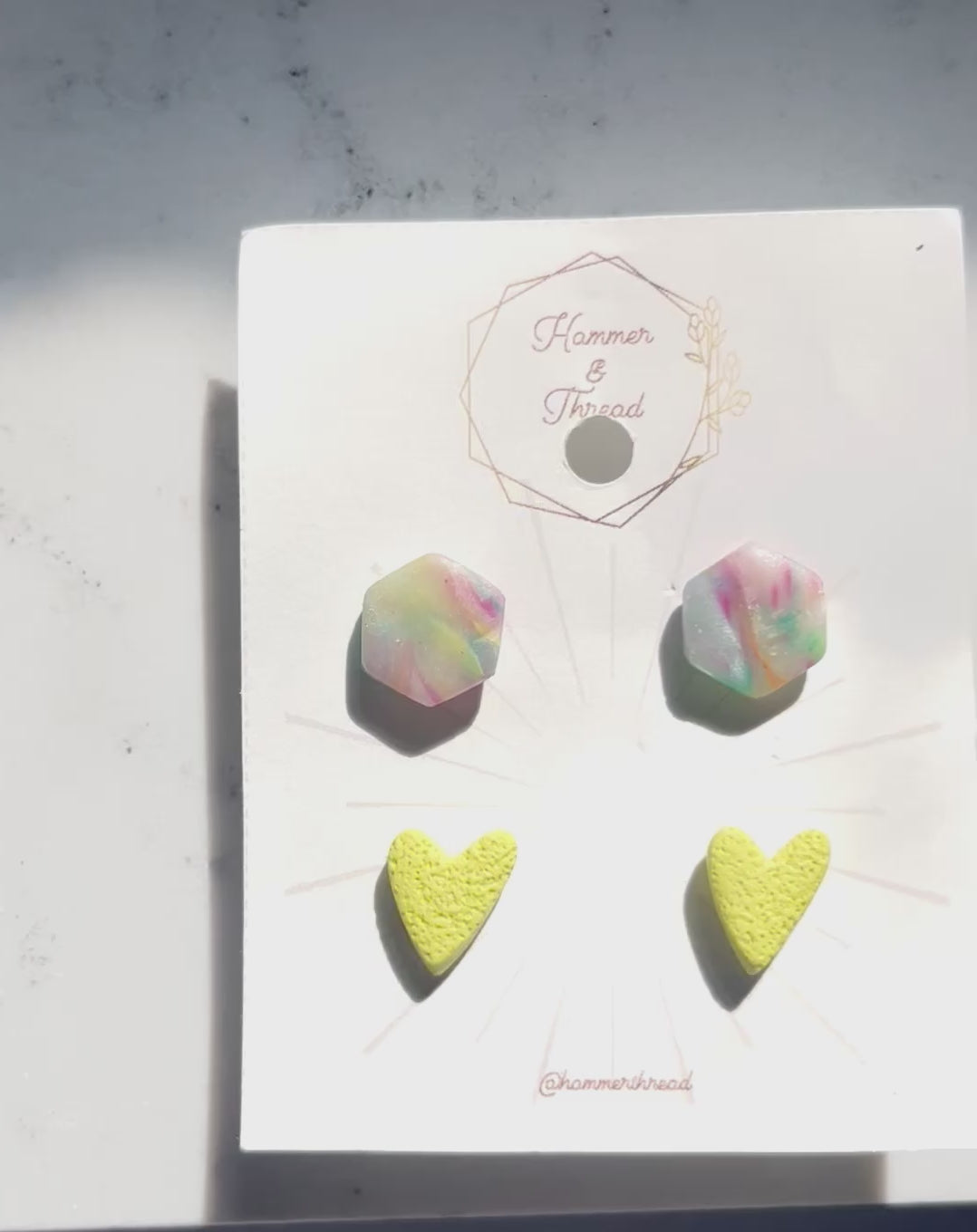 Rainbow Hexagon & Chartreuse Heart Stud Earring Pack